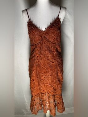 J.O.A. Rust Orange Crochet Lace Midi Slip Dress